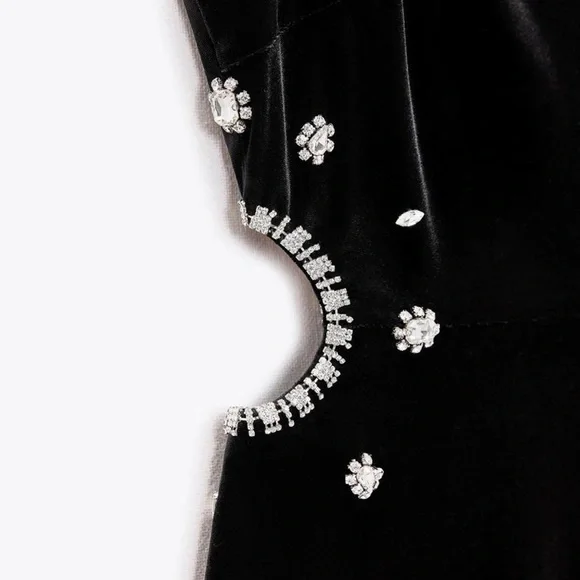 Velvet Rhinestone Mini Dress - Picture 3 of 4